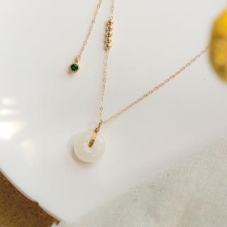 花语诗月14k包金和田玉珠项链女平安扣吊坠锁骨链玉石小众设计感ins冷