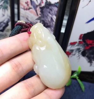 纯天然和田玉 精选和田玉貔貅吊坠, 尺寸:54